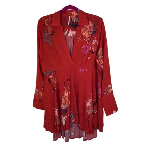 Free people field of butterflies Hi low tunic top size M - Picture 2 of 10